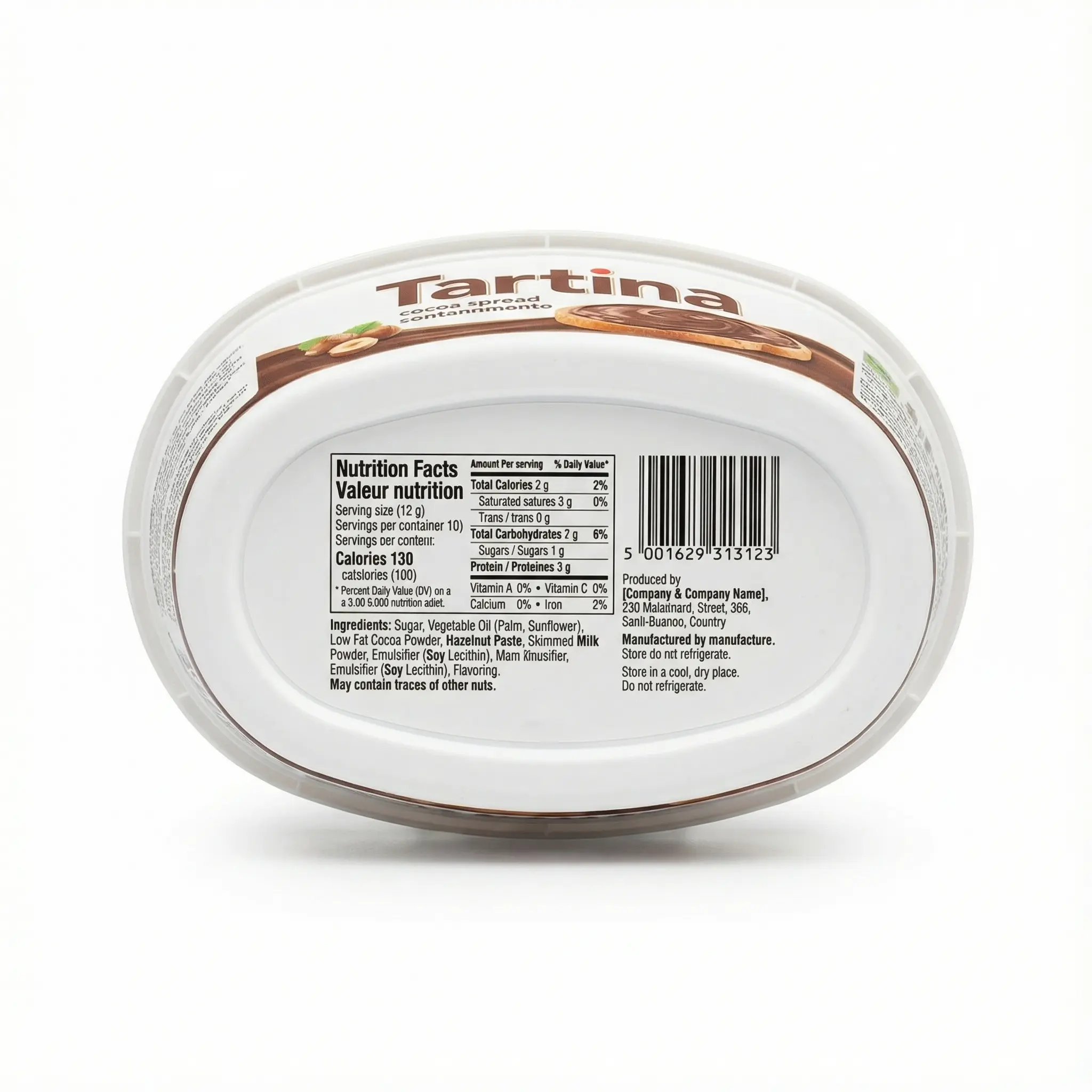 etiquette nutritionnelle pate a tartiner tartina chocolat